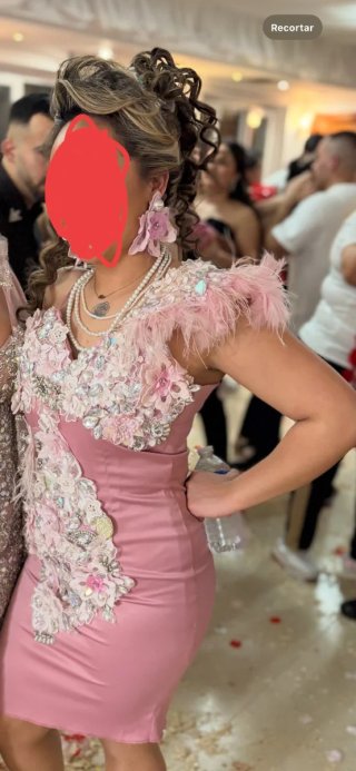 Vestido de Fiesta con Pedrería y Plumas
