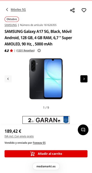 Samsung Galaxy A17 5G Negro 128GB