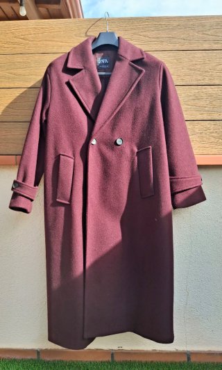 Abrigo Largo Zara Burdeos Talla S