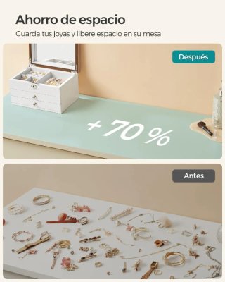 SONGMICS Caja Joyero, 3 Niveles con Espejo Grande