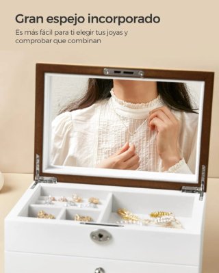 SONGMICS Caja Joyero, 3 Niveles con Espejo Grande
