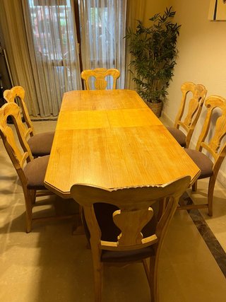 Mesa de Salón de Madera Maciza con 6 Sillas