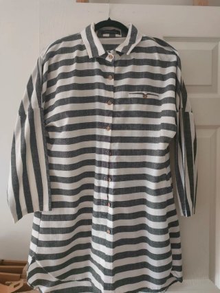 Camisa Zanzea Rayas Grises y Blancas Talla XL