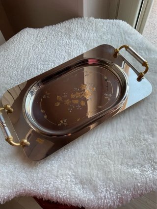 Vassoio GIORINOX in acciaio inox con decori oro
