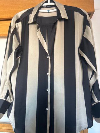 Camisa Zara Rayas Negra y Beige Talla M