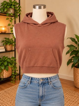 Chaleco Sudadera Crop Mango Marrón