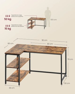 Mesa Escritorio en L Ordenador VASAGLE LWD135KD01