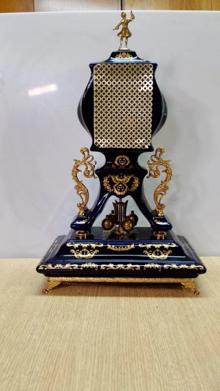 Reloj sobremesa porcelana azul cobalto y bronce