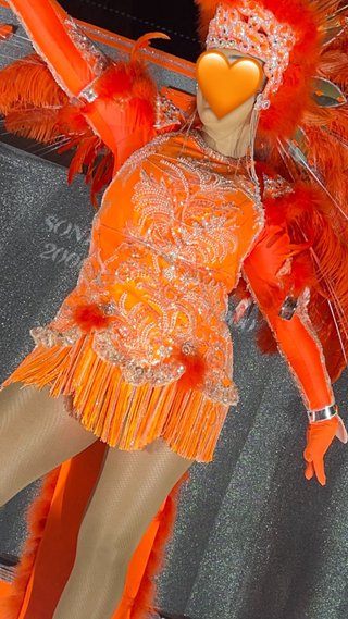 Traje de Carnaval Naranja con Plumas
