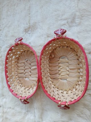 Set de 2 Paneras de Paja con Asas de Cerámica