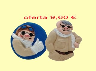 Escultura artesanía 2 imanes Porco Rosso Ghibli