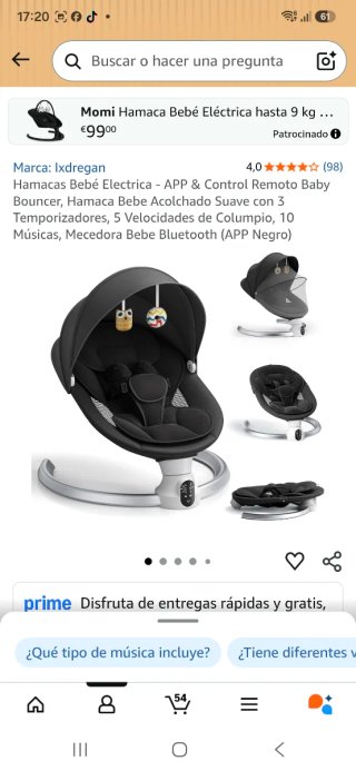 Hamaca Bebé Eléctrica Momi NUNCA USADA