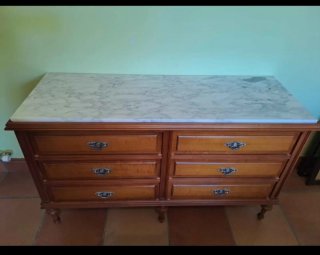 Cómoda y 2 mesitas de noche madera-mármol