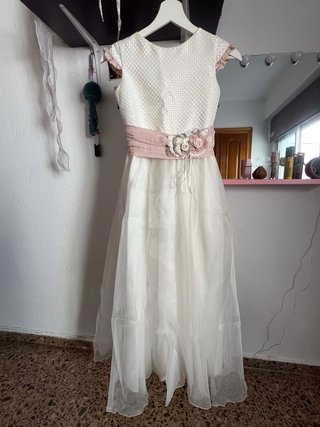 Vestido de comunión blanco y rosa