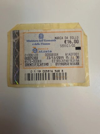 Marca da bollo da 16,00 euro
