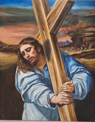 Pintura al óleo Jesús con la cruz