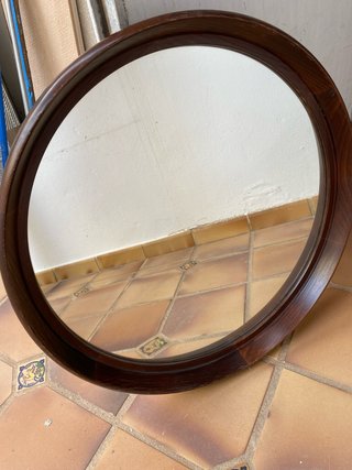 Espejo Redondo Madera Maciza 40cm