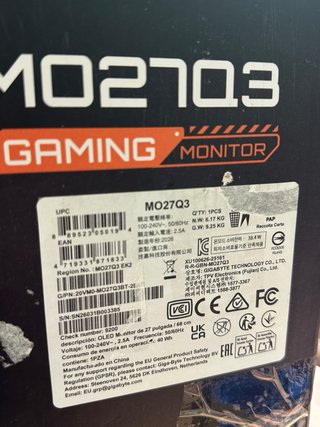 Monitor Gaming GIGABYTE 27" WOLED QHD 280Hz