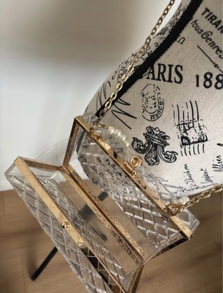 Bolso de fiesta transparente con perlas