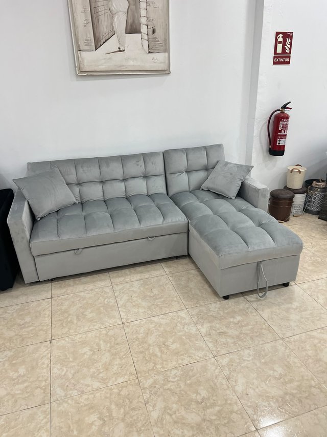 Sofá Chaise Longue Gris Terciopelo