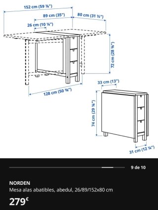 Mesa de madera abatible