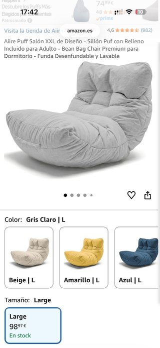 Sillón Puff Aiire XXL Gris Claro