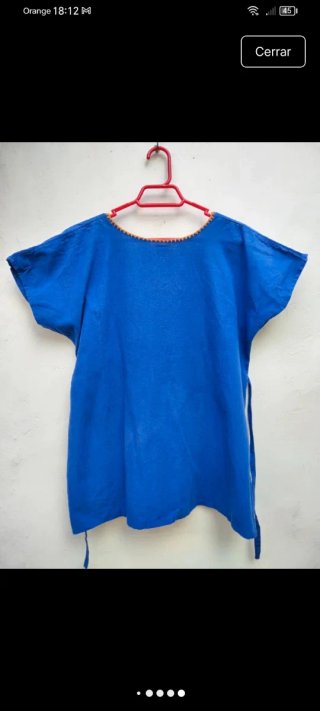 Camisa Huipil Bordada Mexicana Azul