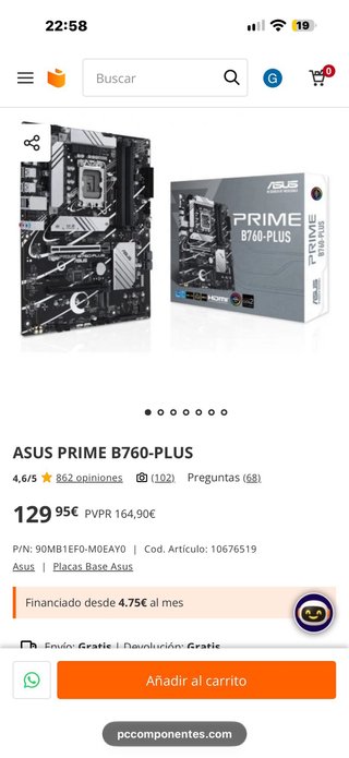 Pack Placa Base Asus Prime B760-Plus y Noctua