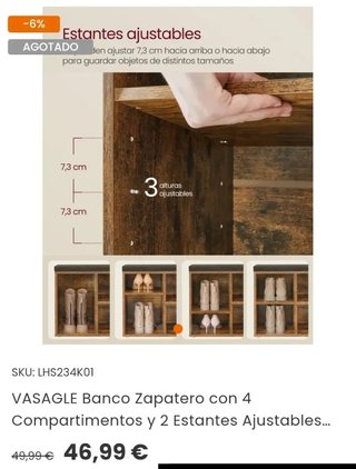 VASAGLE Banco Zapatero con 4 Compartimentos