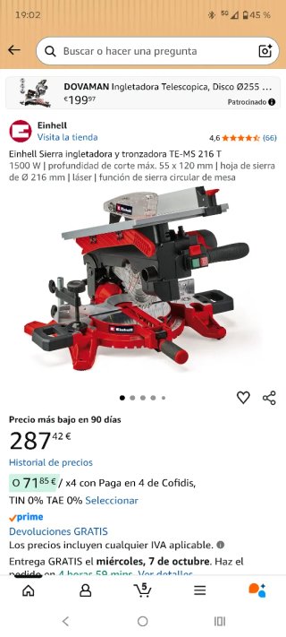 Sierra Ingletadora y Tronzadora Einhell TE-MS 216