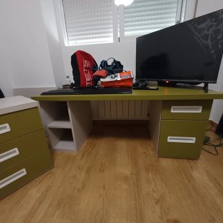 Escritorio, Mesita y Cama Infantil Verde con Cajon