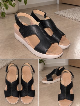 Sandalias cuña negras mujer