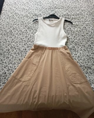 Vestido Combinado Blanco y Beige