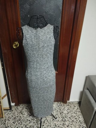 Vestido Largo Gris con Cremallera