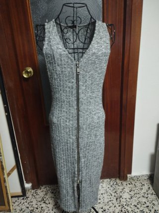 Vestido Largo Gris con Cremallera