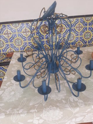 Lámpara de Forja Azul y Dorada