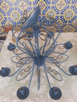 Lámpara de Forja Azul y Dorada