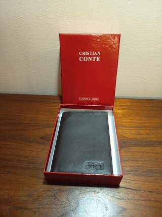 Cartera Cristian Conte Piel Negra/Marrón Nueva