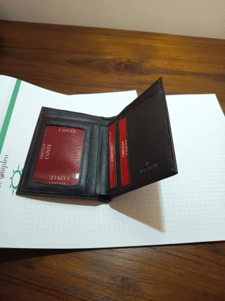 Cartera Cristian Conte Piel Negra/Marrón Nueva