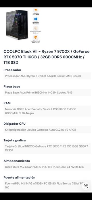 PC Gaming COOLPC Black VII Ryzen 7 RTX 5070 Ti