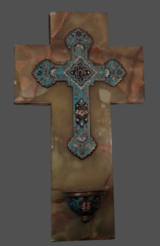 Cruz religiosa de jade y cloisoné
