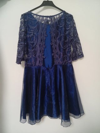 Vestido azul encaje y organza