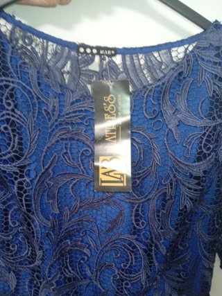 Vestido azul encaje y organza