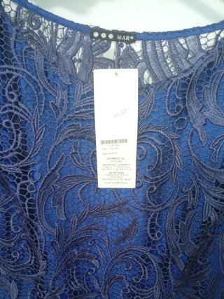 Vestido azul encaje y organza