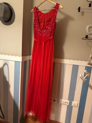 Vestido fiesta largo lentejuelas rojo