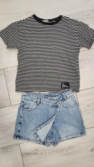 Conjunto falda-pantalón vaquera y camiseta