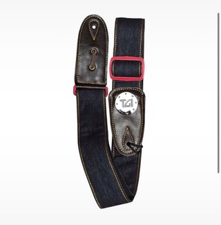 Correia Guitarra TGI Woven Blue Denim Red Buckle