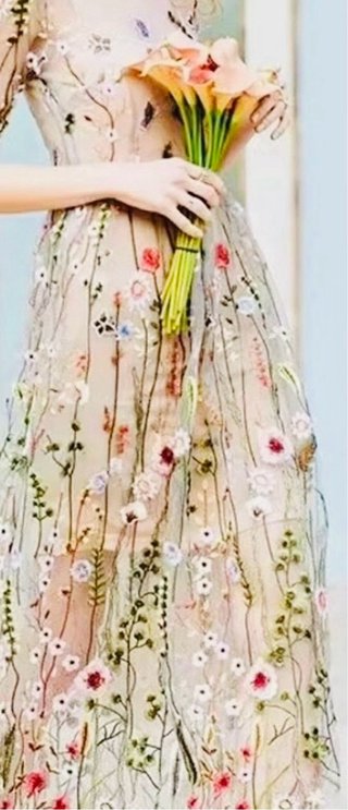 Vestido Largo Tul Bordado Floral Mariposa