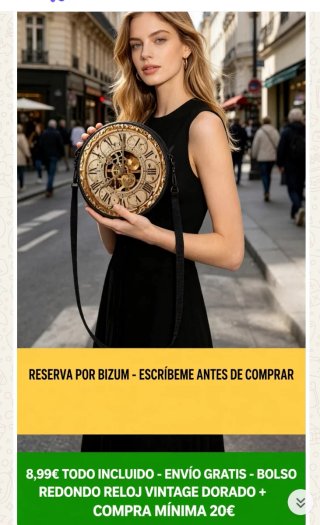 Bolso Redondo Estampado Reloj Vintage