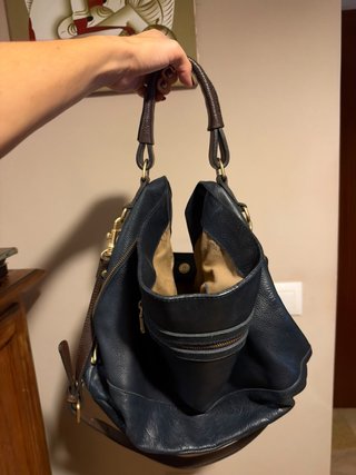 Bolso de Piel Massimo Dutti Azul y Marrón